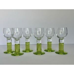 6 Bormioli Rocco LIMONCINO Cordial Liqueur 2 oz Green Footed Shot Glasses Italy